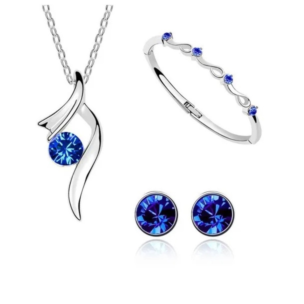 *SOLANA* 4-Pc Silver x Dark Blue Zircon Fashion Jewelry Set